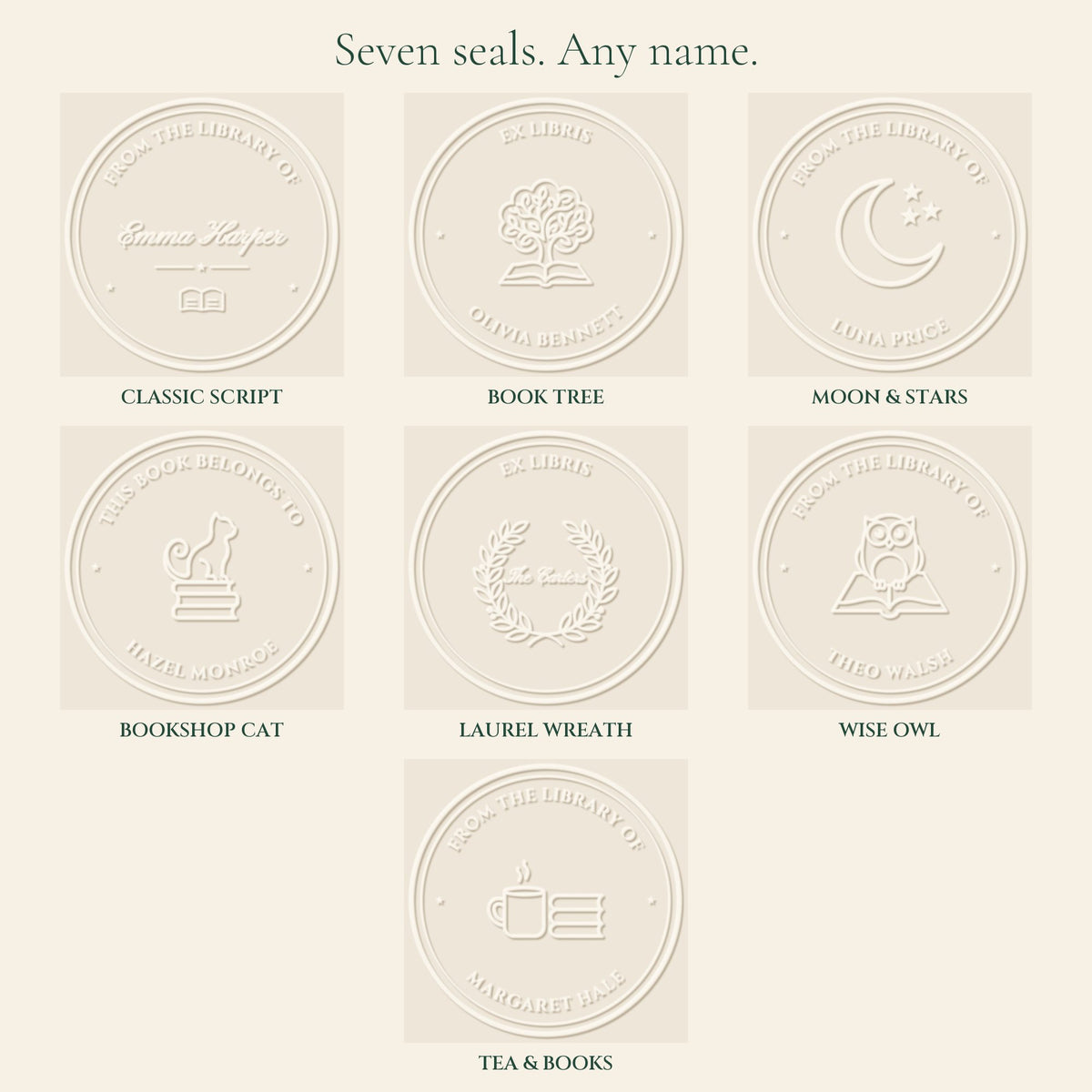 The seven Hearthlings seal designs
